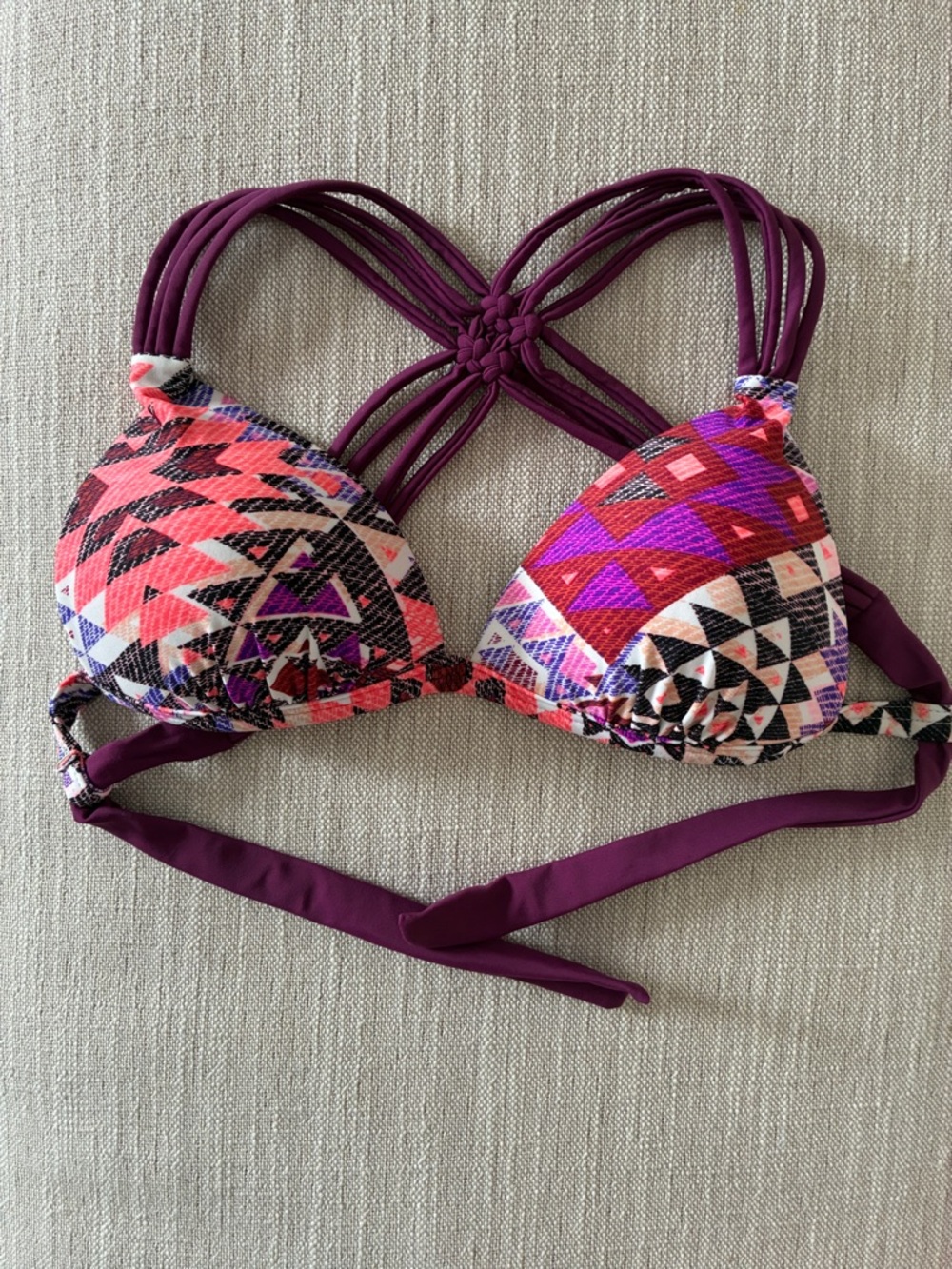 GB Juniors Multicolor Geometric Strappy Bikini Top with Plum Accents